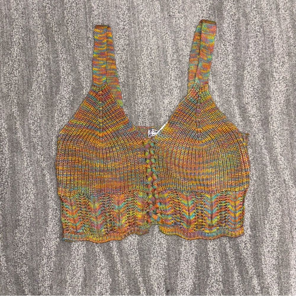 Jolie & Joy Rainbow Knit Tank Top V-Neck Cropped Boho Festival  Women’s Size M